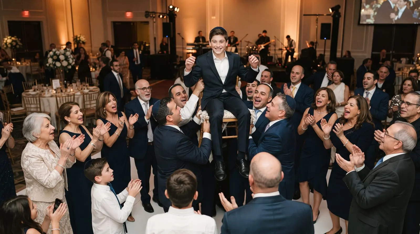 Guests dancing at a Bar or Bat Mitzvah celebration