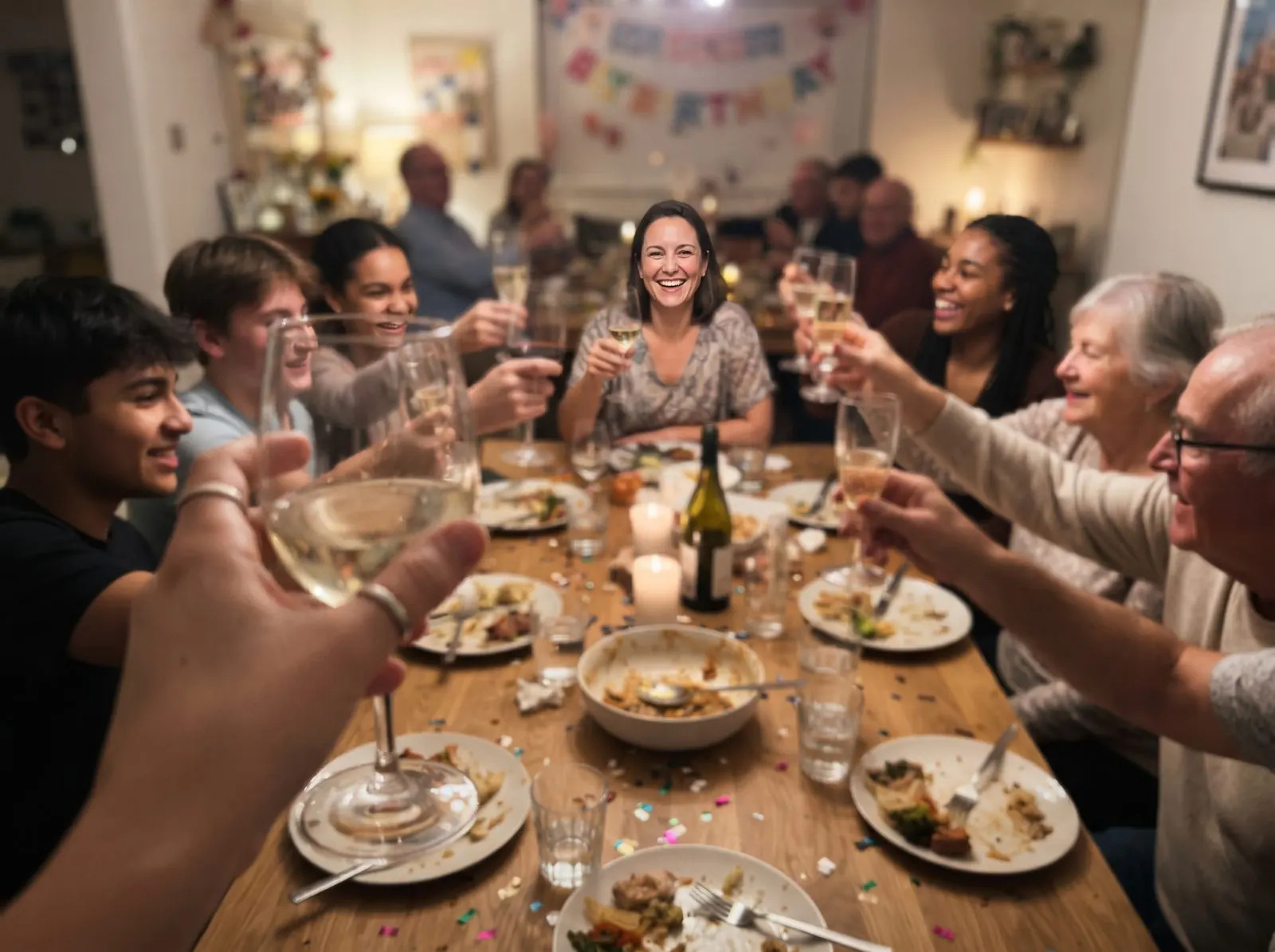 Guests raising glasses during a toast